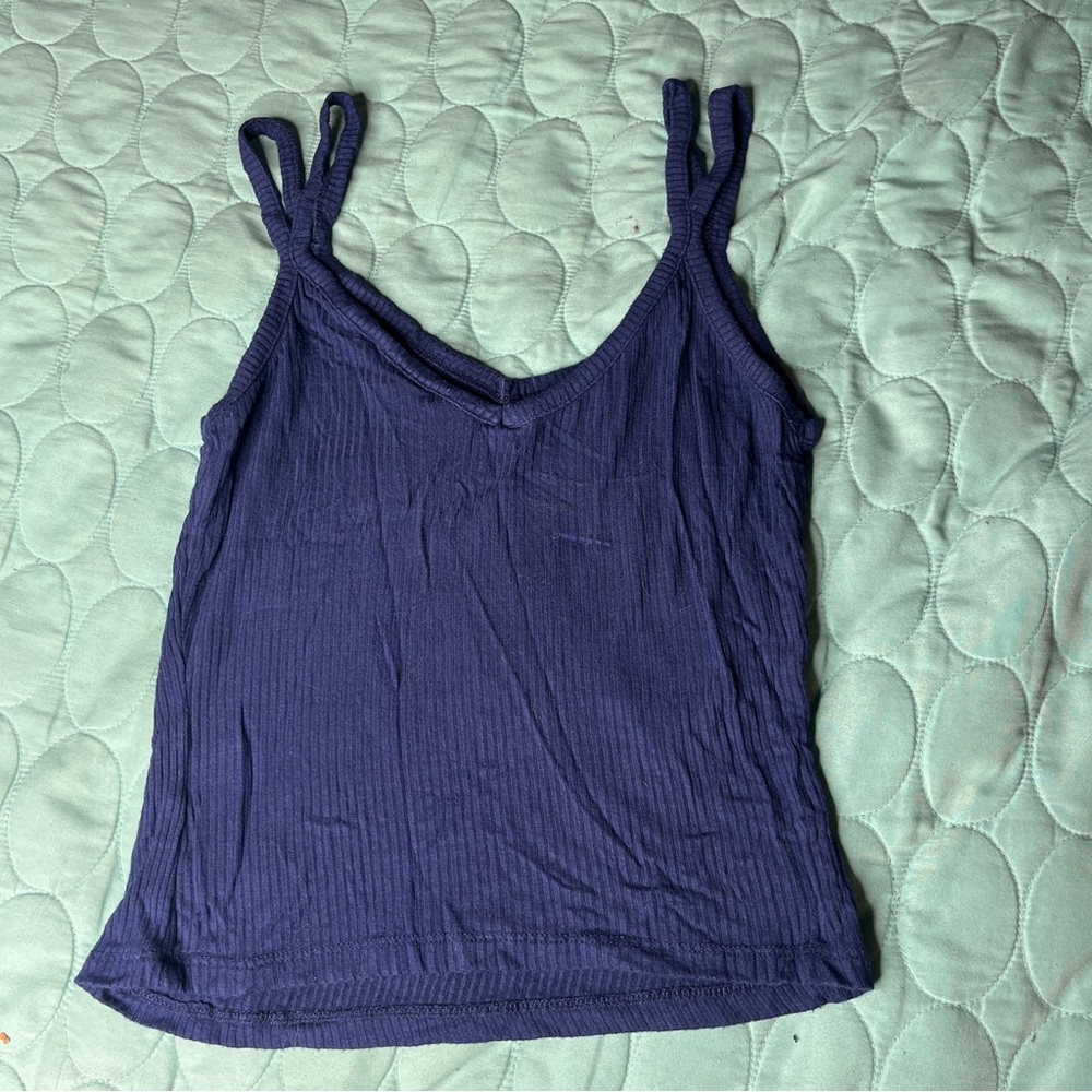 Iris Royal Blue Ribbed Cropped Tank Top Size Small